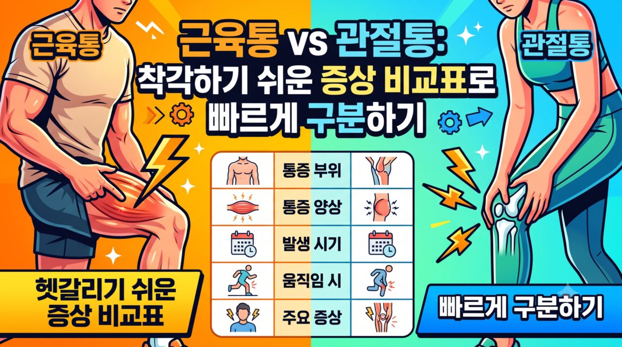 근육통과 관절통 차이, 착각하기 쉬운 증상 비교표로 빠르게 구분하기 근육통과 관절통 차이, 착각하기 쉬운 증상 비교표로 빠르게 구분하기
