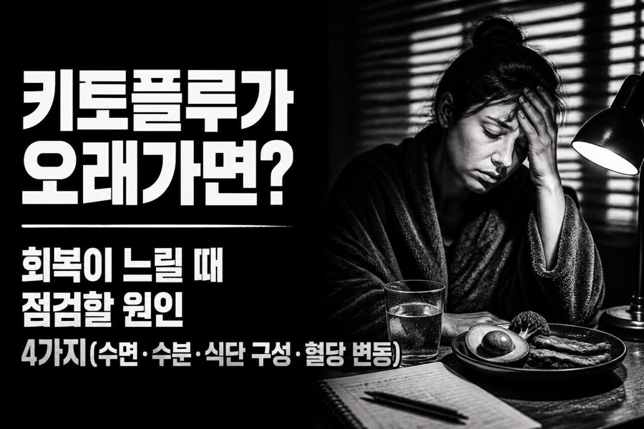 키토플루가 오래가면? 회복이 느릴 때 점검할 원인 4가지(수면·수분·식단 구성·혈당 변동) 키토플루가 오래가면? 회복이 느릴 때 점검할 원인 4가지(수면·수분·식단 구성·혈당 변동)